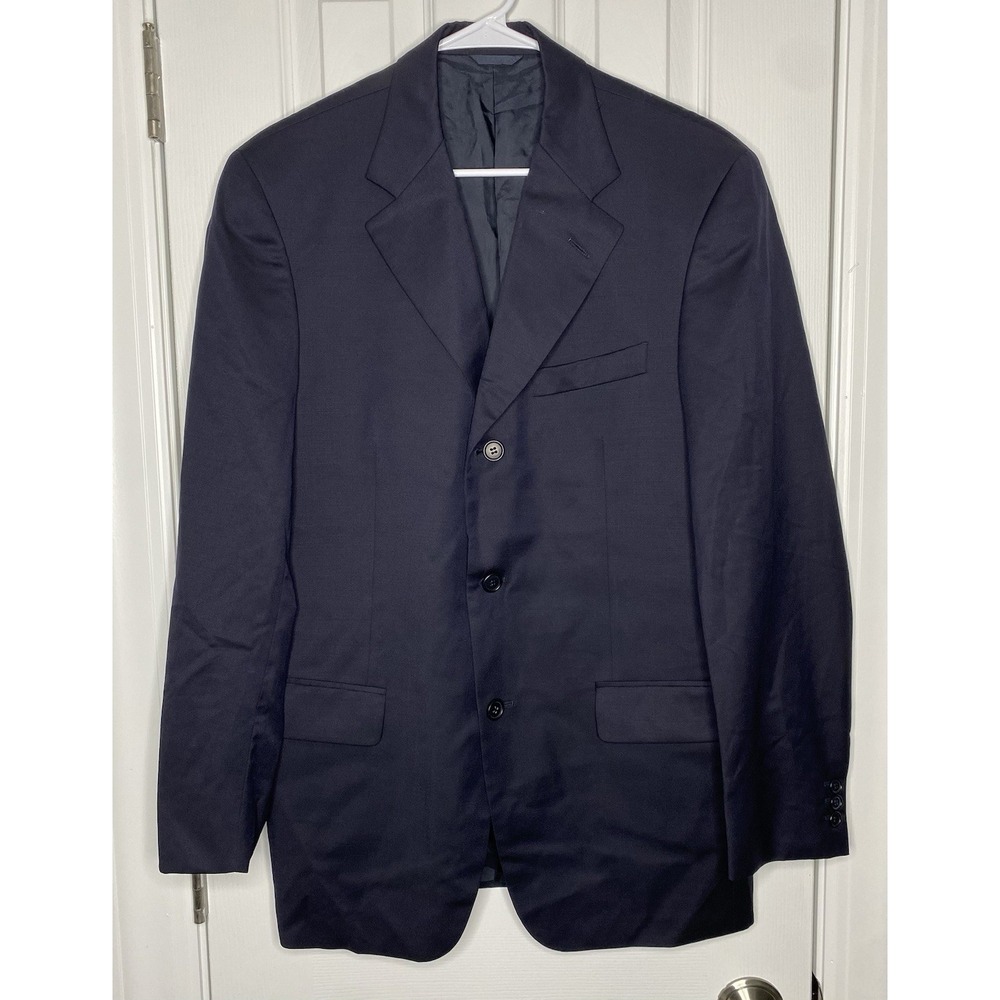 Cerruti 1881 Men's 3 Button 100% Wool Suit Jacket Italy Navy Blue‎ Size 48 New